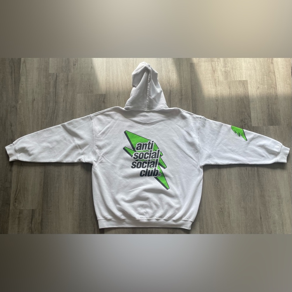 Anti Social Social Club careless bolt heavy baggy white/green hoodie - SIZE XXL - Picture 2 of 9